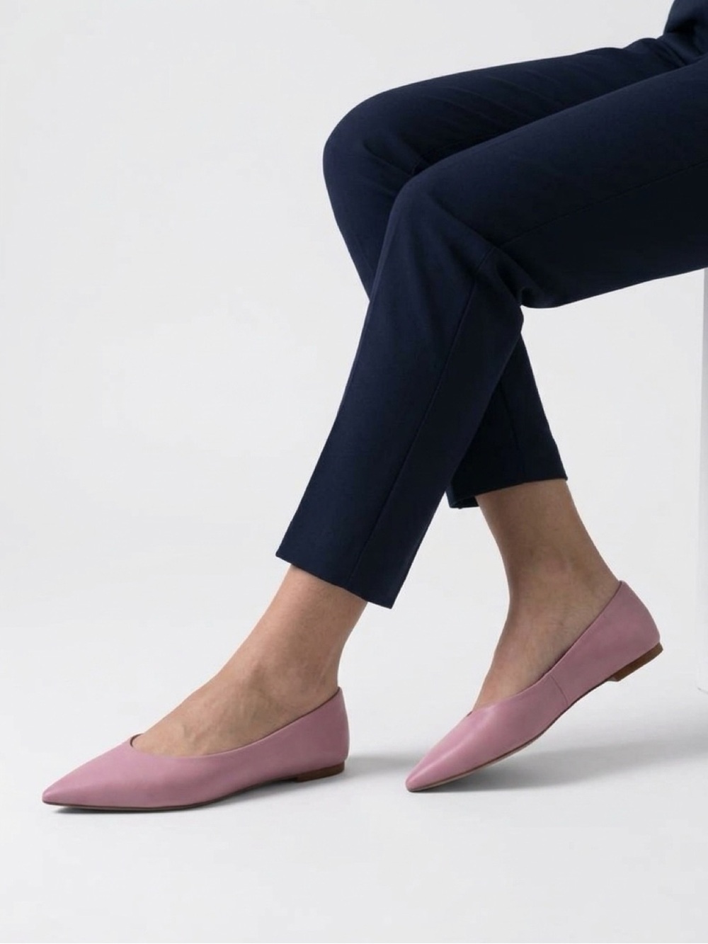Violeta by Mango Pink Leather Pointed Toe Ballet Flats Size 37/7